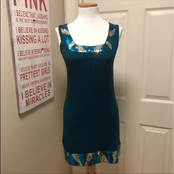 EUC Express Dress: Teal‎ w| sparks & sequins, XS - Picture 1 of 5
